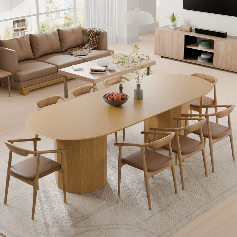 Wood Double Pedestal Base Oval Dining Table - Natural / Light Brown