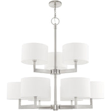 Load image into Gallery viewer, 43" Nine Light Metal Dimmable Chandelier With Shades - Nickel / Off White
