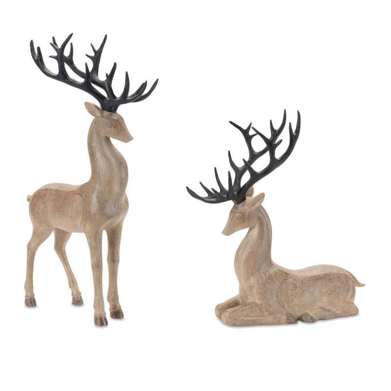 Poly Deer Figurine (Set of 2) - Brown / Black