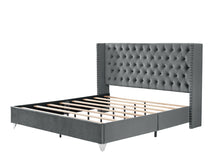 Load image into Gallery viewer, B100S King bed, Button designed Headboard,strong wooden slats + metal legs with Electroplate
