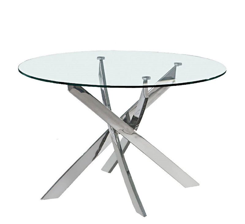 48" Glass And Metal Cross Leg Base Round Top Dining Table - Clear