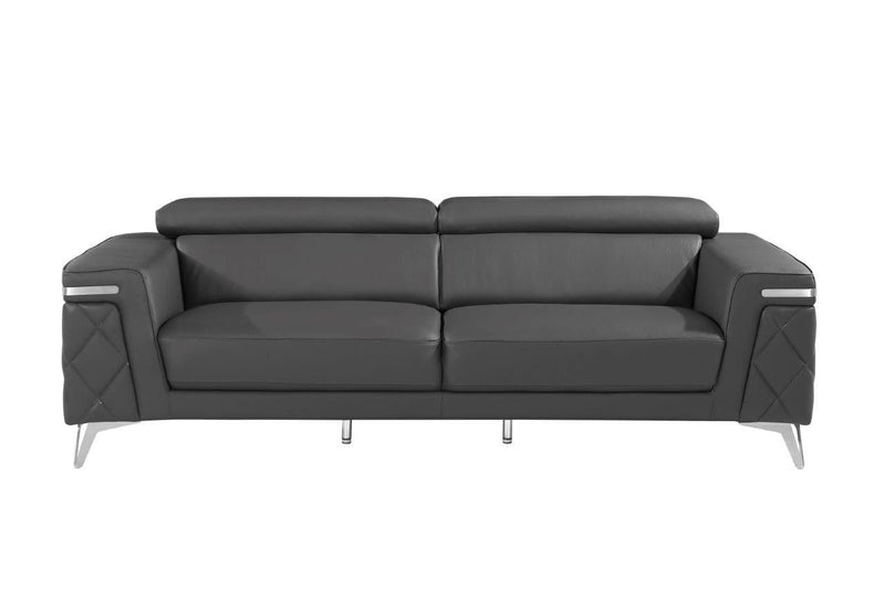 89" Italian Leather Sofa With Silver Legs - Dark Gray