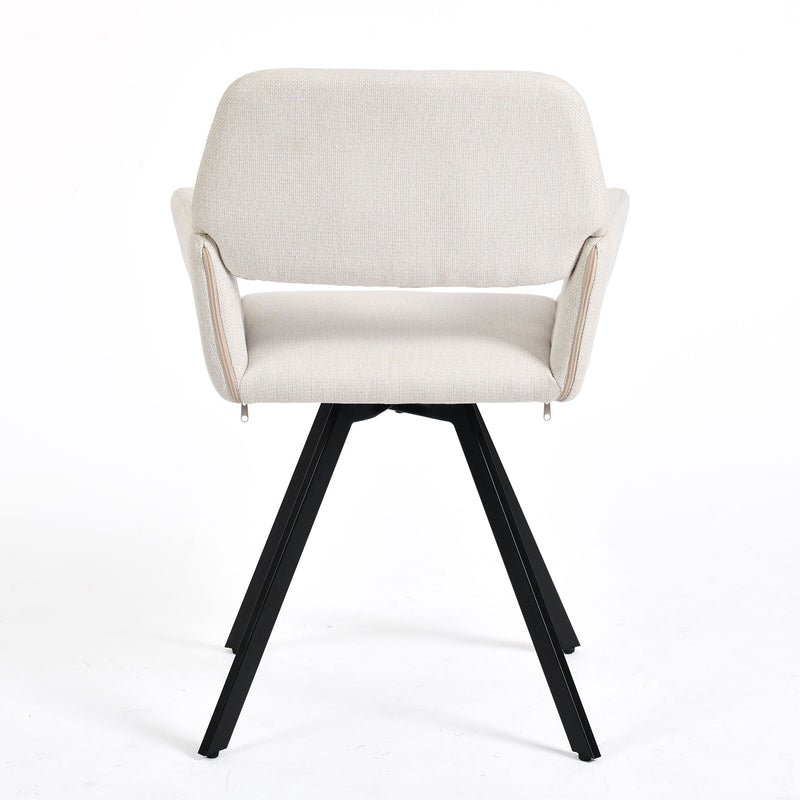 Fabric Steel Dining Arm Chairs (Set of 2) - Beige / Black