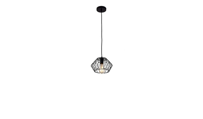Metal Cage Modern Industrial Single Bulb Hanging Pendent Light - Black