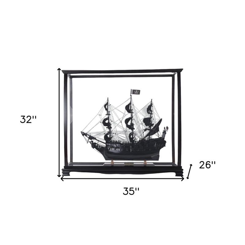 Hand Painted Pirate Medium Display Case Model Boat - Black / Pearl
