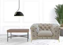 Load image into Gallery viewer, Velvet Solid Color Chesterfield Chair - Beige And Gold
