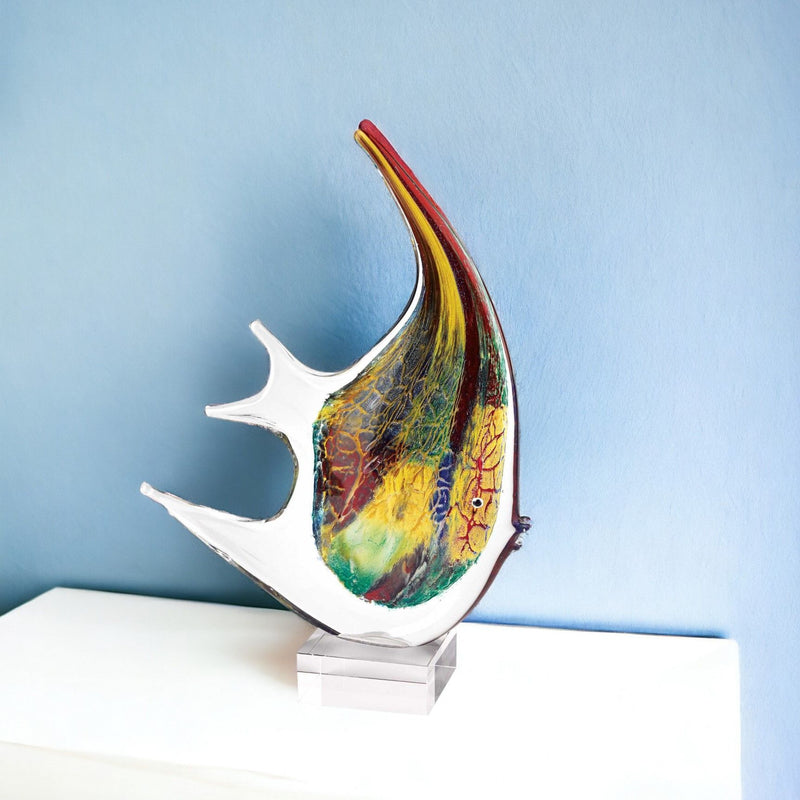 Murano Fish Figurine Tabletop Sculpture - Red / Yellow