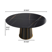 Load image into Gallery viewer, Modern Artificial Stone Round Metal Iron Base Dining Table, Can Accommodate 8 People, (Not Including Chairs) - Black
