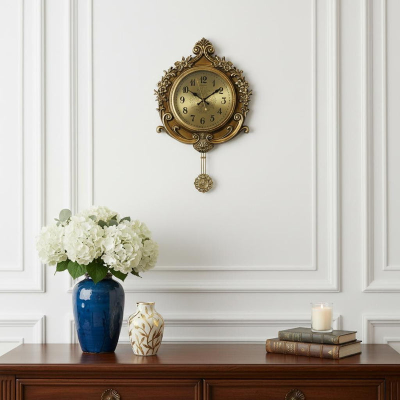 Silent Pendulum Ornate Round Wall Clock (626561) - Gold / Black