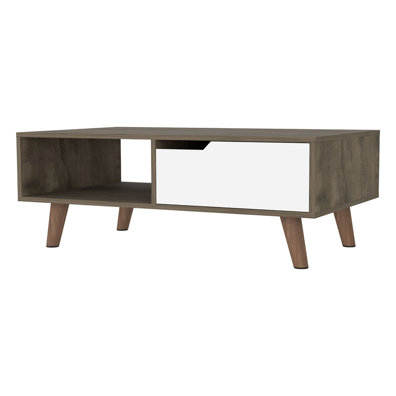 And White Wood Rectangular Coffee Table With Shelf - Natural And Dark Brown