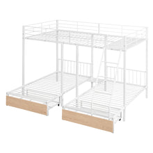 Load image into Gallery viewer, Full Over Twin &amp; Twin Bunk Bed, Metal Triple Bunk Bed with Drawers and Guardrails, White
