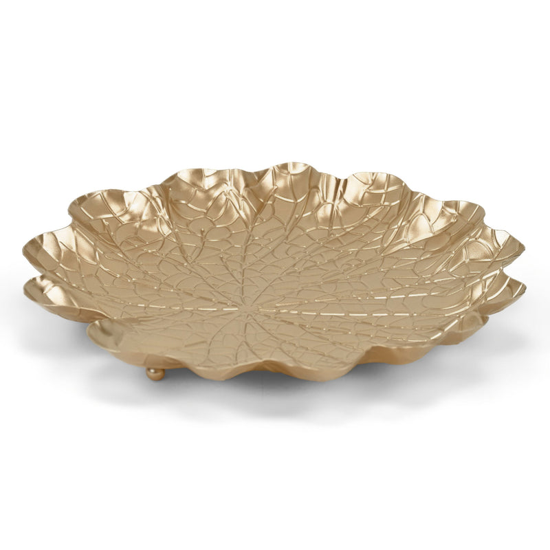 12" Metal Handmade Leaf Trinket Tray - Gold
