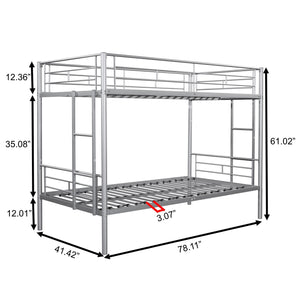 Metal Twin over Twin Bunk Bed/ Heavy-duty Sturdy Metal/ Noise Reduced Design/ Safety Guardrail/ 2 Side Ladders/ CPC Certified/ No Box Spring Needed