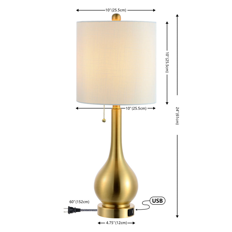 Gourd Table Lamps LED With Drum Shades (Set of 2) - Brass