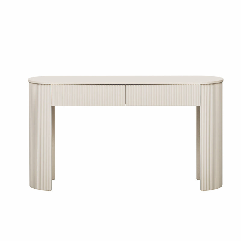 Oval Double Pedestal Console Table With Two Drawers - Off White