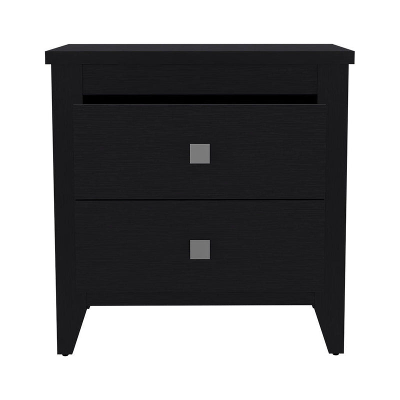 24" Two Drawer Faux Wood Nightstand - Black