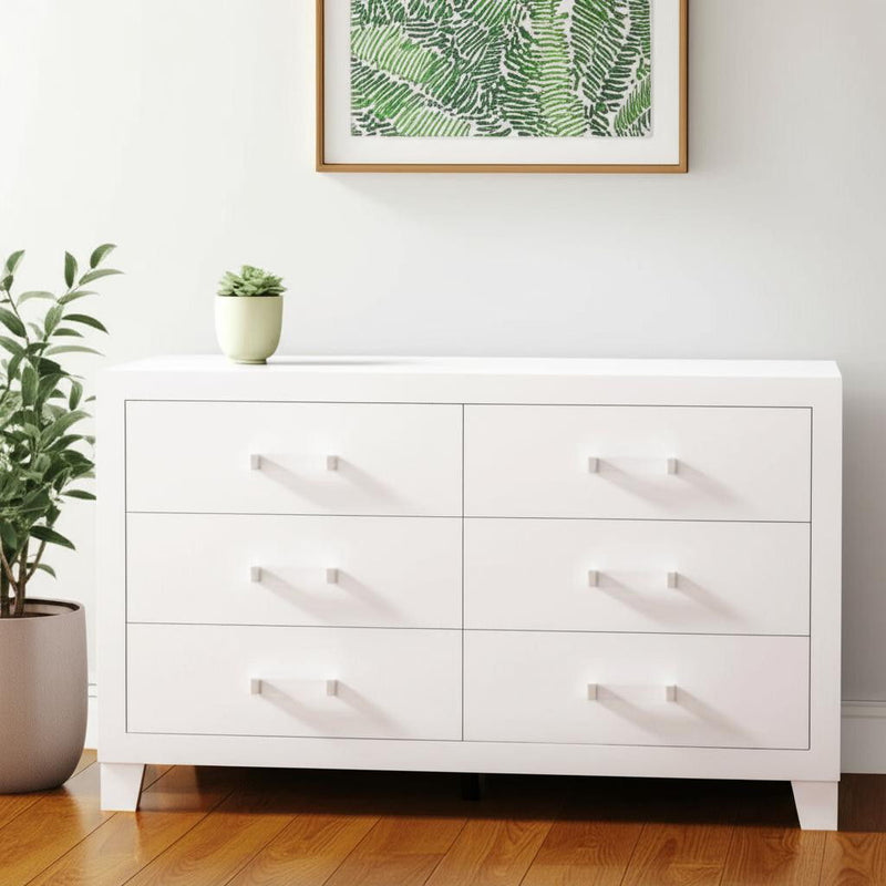 58" Wood Six Drawer Double Dresser - White