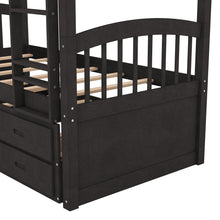 Load image into Gallery viewer, Twin over Twin Wood Bunk Bed with Trundle and Drawers, Espresso
