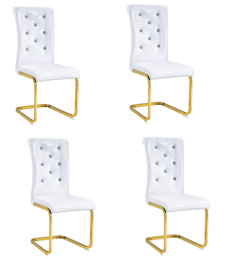 Faux Leather Metal Dining Side Chairs (Set of 4) - White / Gold