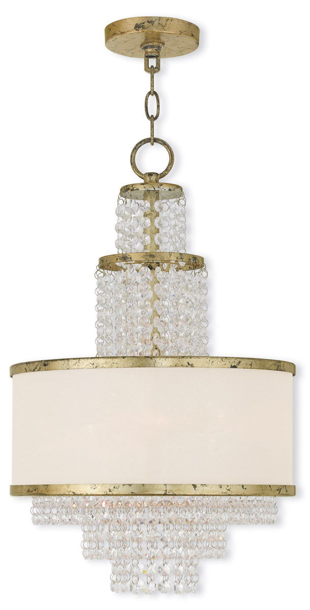 22" Three Light Metal Dimmable Chandelier With Shades - Gold / Clear / Off White