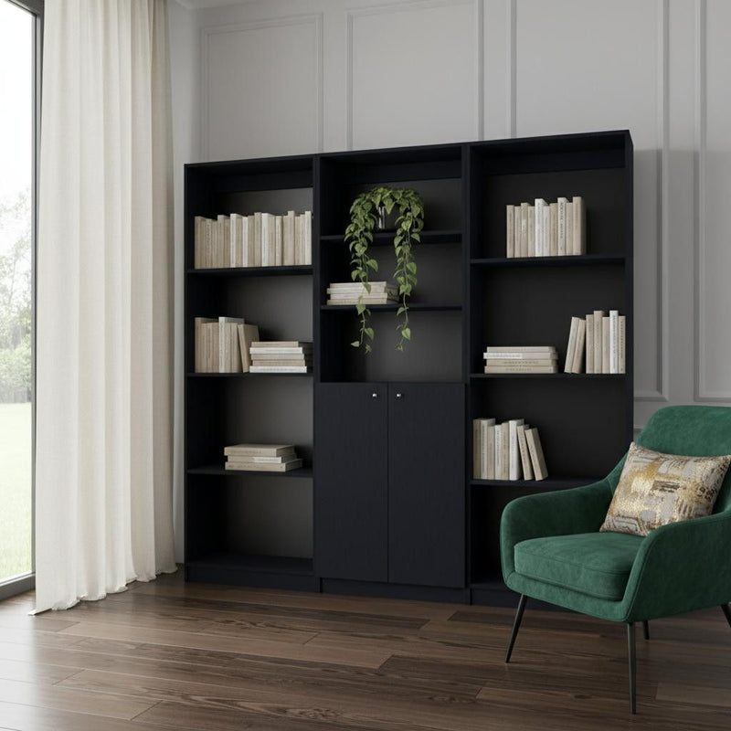Five Tier Bookcase With Two doors (546345) - Black