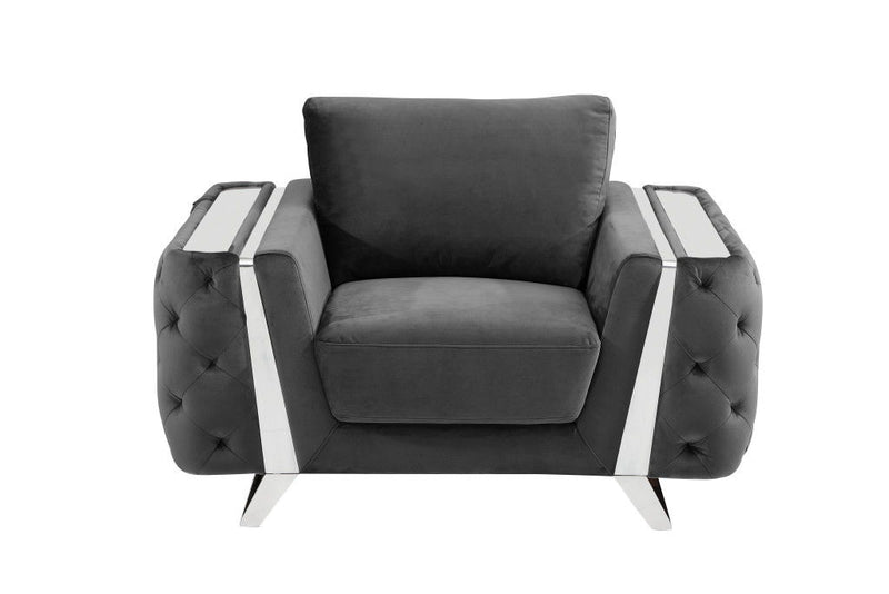 Velvet Tufted Arm Chair - Dark Gray And Silver