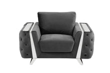Load image into Gallery viewer, Velvet Tufted Arm Chair - Dark Gray And Silver
