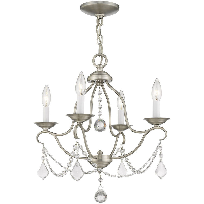 18" Four Light Metal Dimmable Chandelier With Shades - Nickel