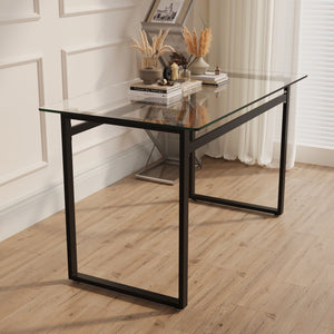 Modern Minimalist Rectangular Dining Table With Tempered Glass Top