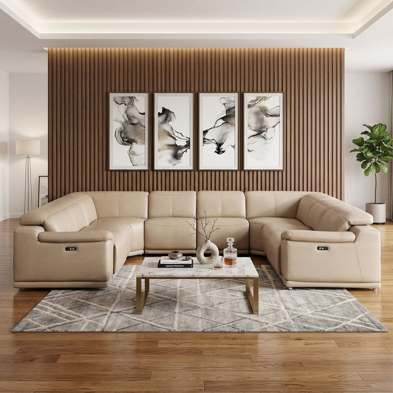 Leather Modular U-Shaped Eight Piece Corner Sectional - Beige
