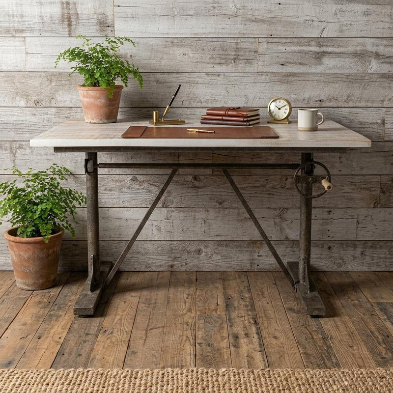 Adjustable Pedestal Drafting Table - Natural / Dark Gray