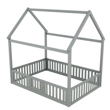 Load image into Gallery viewer, Wood House Bed With Fence And Door
