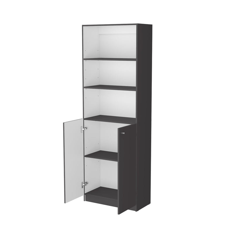 Three Tier Bookcase With Two Doors - Gray / White