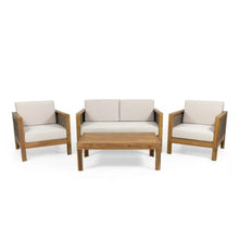 Load image into Gallery viewer, Outdoor 4 Seater Acacia Wood Chat Set With Wicker Accents And Cushions - Teak / Mixed Brown / Beige
