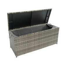 Load image into Gallery viewer, Outdoor Storage Box, 113 Gallon Wicker Patio Deck Boxes with Lid, Outdoor Cushion Storage for Kids Toys, Pillows, Towel Grey Wicker
