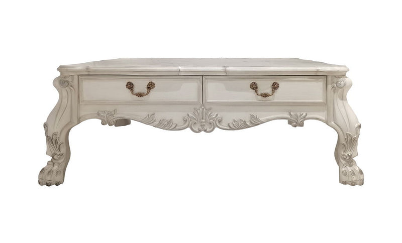 57" Wood Coffee Table With Two Drawers - Bone