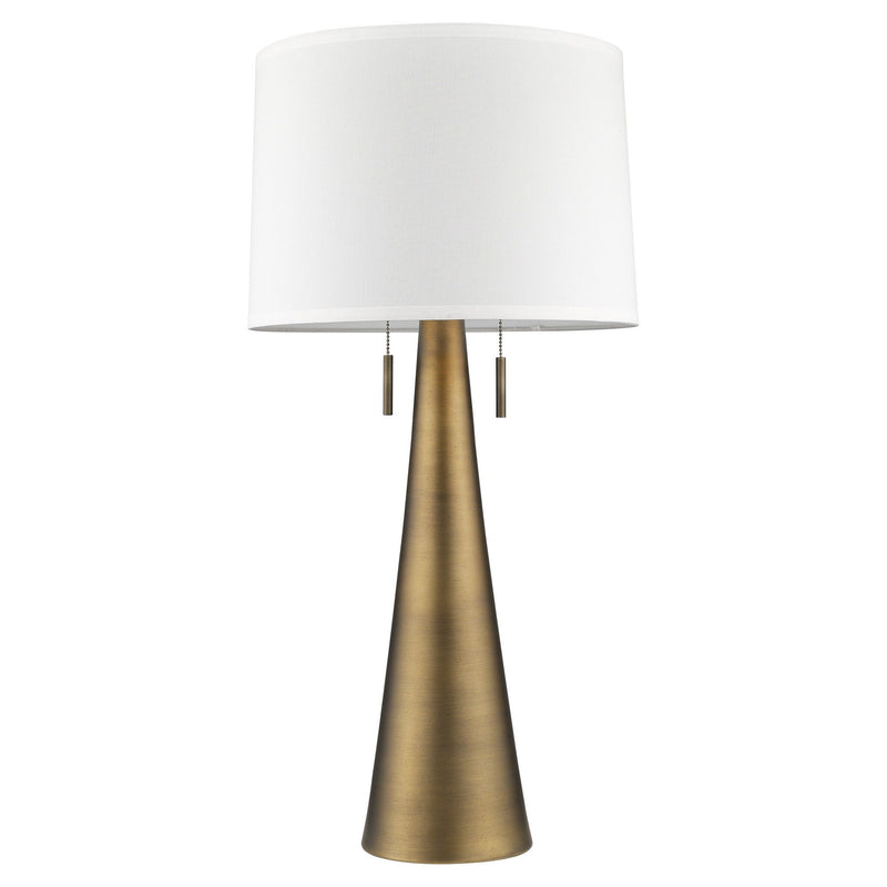 Metal Two Light Table Lamp With White Empire Shade - Brass