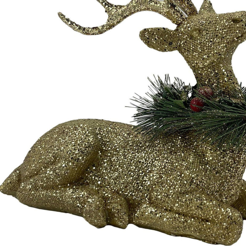 Poly Reindeer Christmas Figurine - Gold / Green / Red