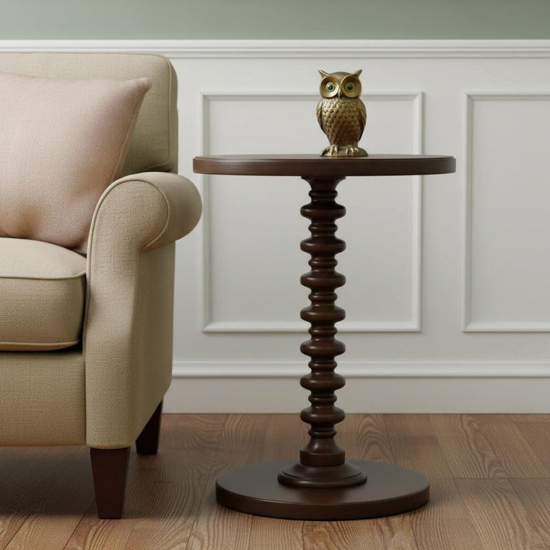 Solid Wood Round Pedestal End Table - Brown