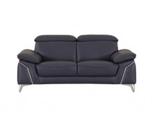 Load image into Gallery viewer, Genuine Leather Love Seat - Navy Blue / Silver
