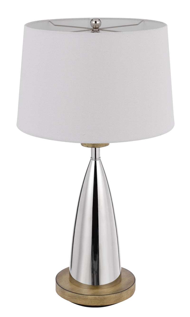 Metal Geometric USB Table Lamp With White Empire Shade - Brown