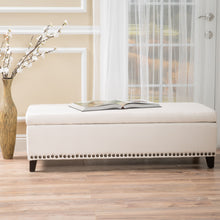 Load image into Gallery viewer, Upholstered Storage Ottoman With Nailhead Trim - Beige
