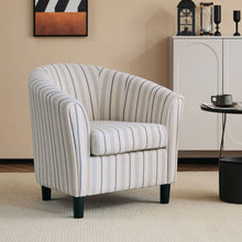Load image into Gallery viewer, Modern Barrel Fabric Striped Barrel Chair With Channel Stitching - Beige / Blue Stripe
