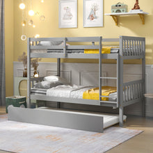 Load image into Gallery viewer, Twin Over Twin Bunk Beds with Trundle, Solid Wood Trundle Bed Frame with Safety Rail and Ladder, Kids/Teens Bedroom, Guest Room Furniture, Can Be converted into 2 Beds,Grey (Old Sku:W504S00027)
