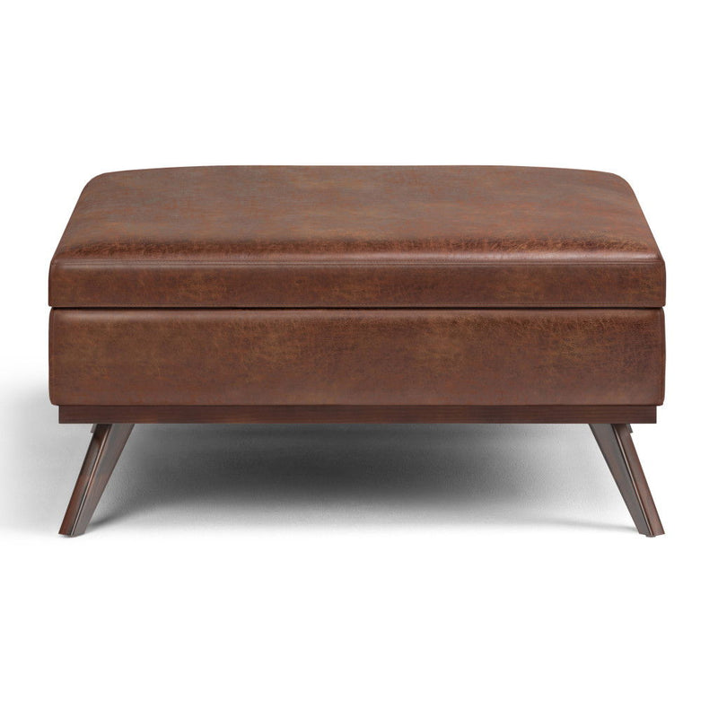 Cocktail Ottoman With Storage Leather - Brown