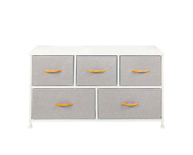 Steel And Fabric Five Drawer Dresser - White / Gray