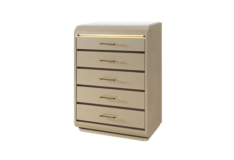 Wood Lighted Five Drawer Dresser - Gold