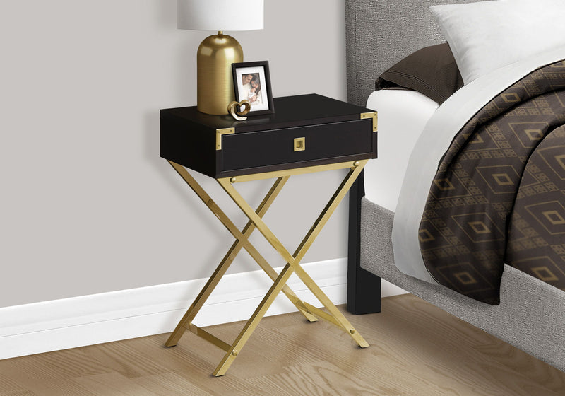 Wood And Metal End Table With Drawer - Gold / Black
