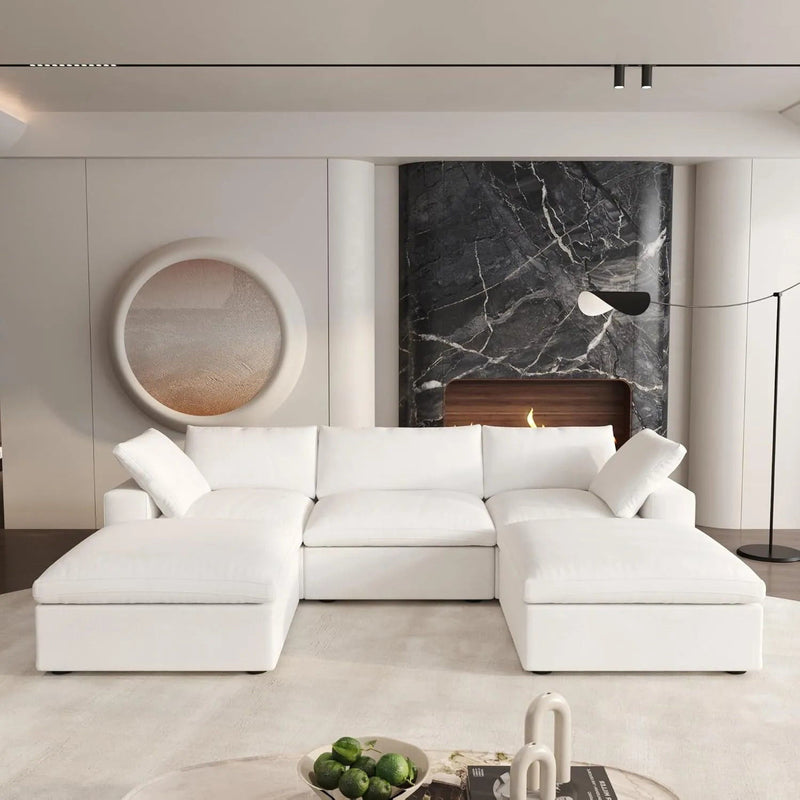 120" 2 Piece Living Room Set Blend Modular Sofa With Ottoman Storage - White