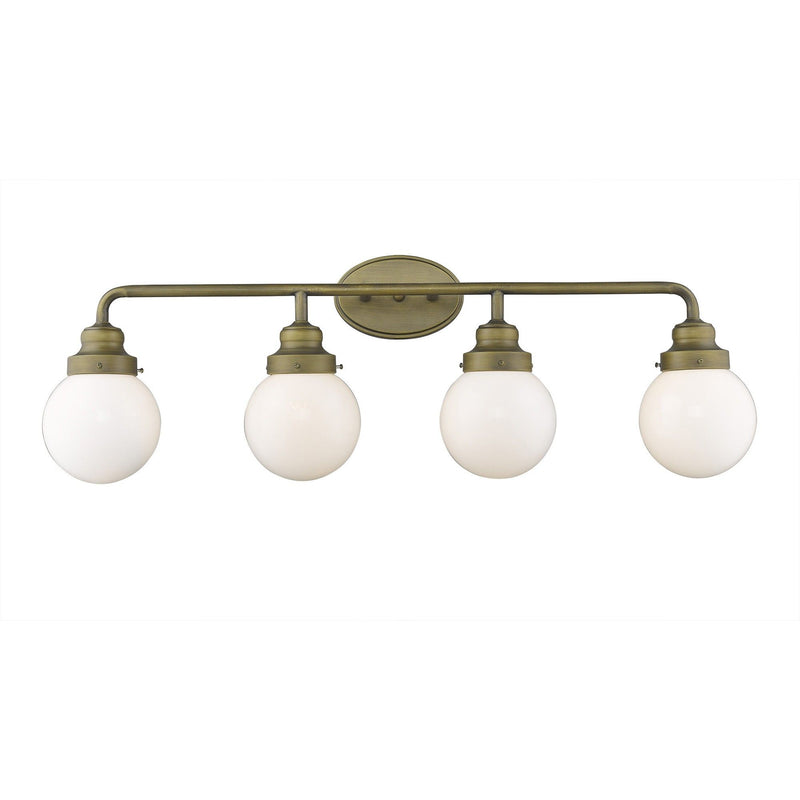 Metal And Glass Four Light Vanity Light - Brass And White